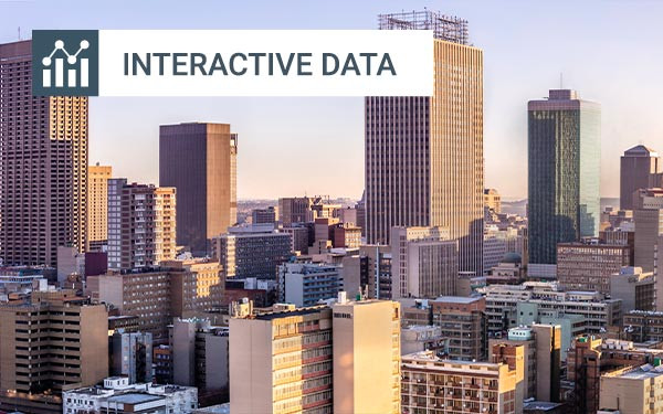 Johannesburg city center panorama from the east