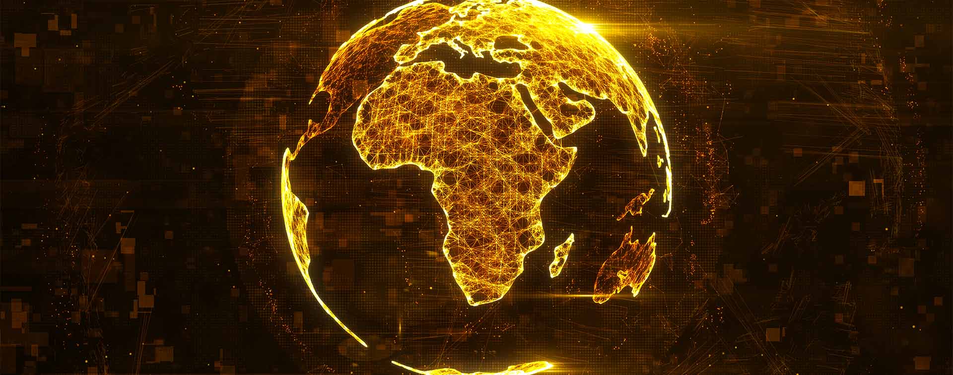 Digital globe made of plexus bright glowing lines. Detailed virtual planet earth. Technology structure of connected lines, dots and particles forming world. 