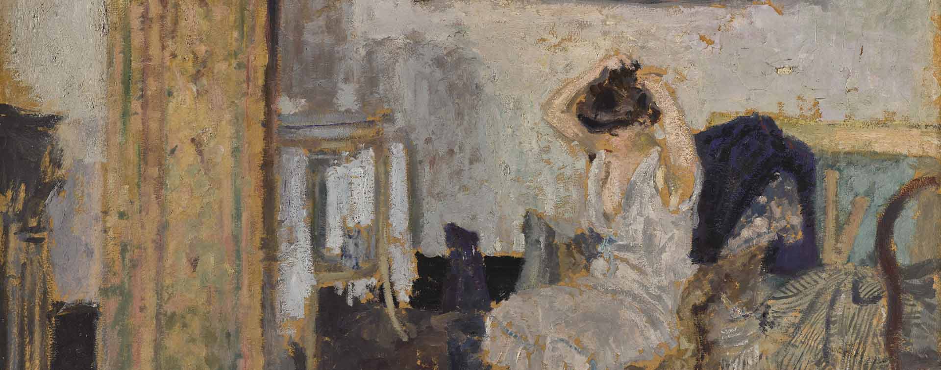 Photograph of Modèle assise dans un fauteuil, se coiffant / Model Seated in a Chair, Combing Her Hair, a painting by Édouard Vuillard