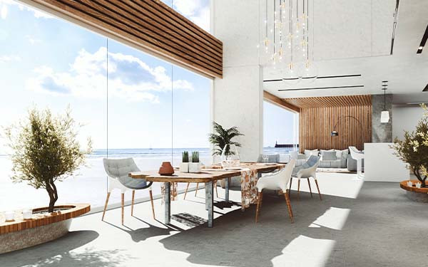 Interior of luxury villa with ocean views