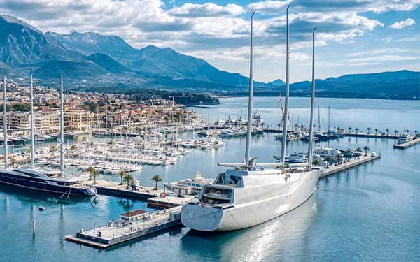 Porto Montenegro marina with super yacht in the foreground