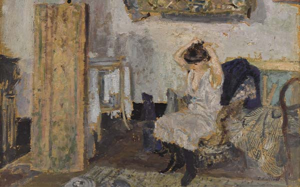 Photograph of Modèle assise dans un fauteuil, se coiffant / Model Seated in a Chair, Combing Her Hair, a painting by Édouard Vuillard