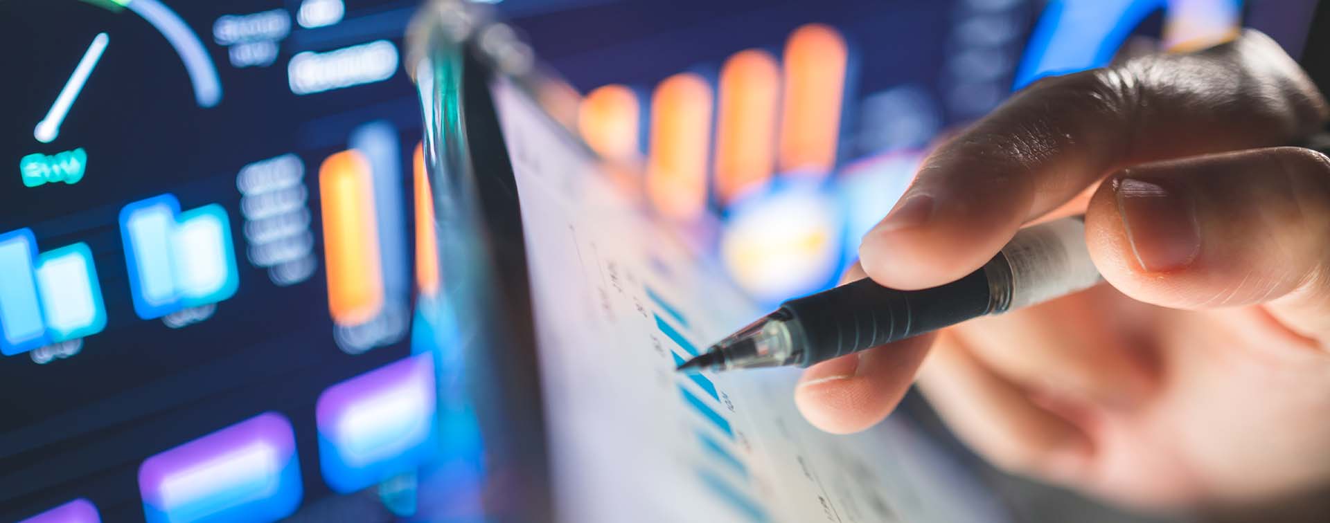 Finance consulting investing financial data displayed on a touchscreen interface, emphasizing the speed and accuracy required for effective investment planning