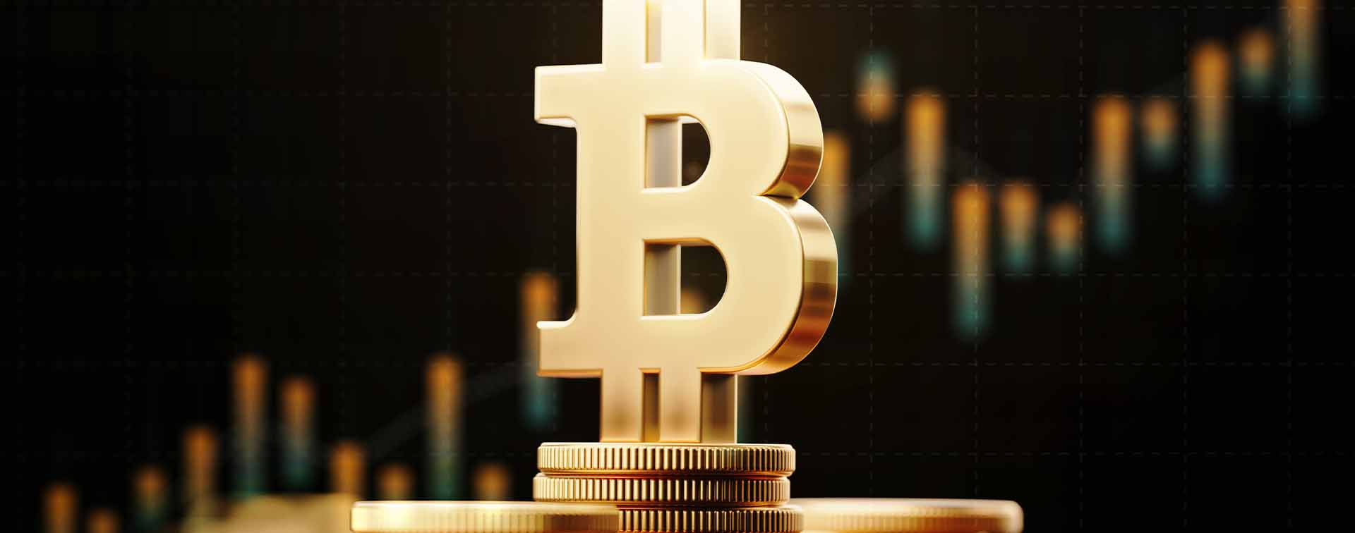 Bitcoin symbol with financial chart over dark background