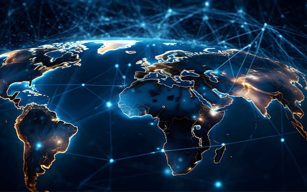 Global connections concept showing the earth with interconnected streaks of light