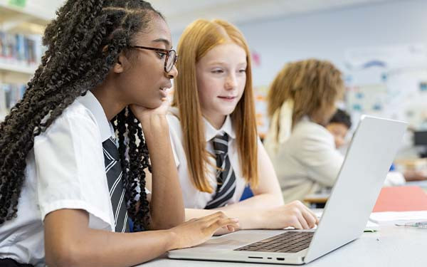 Teenage high school students studying in the school library