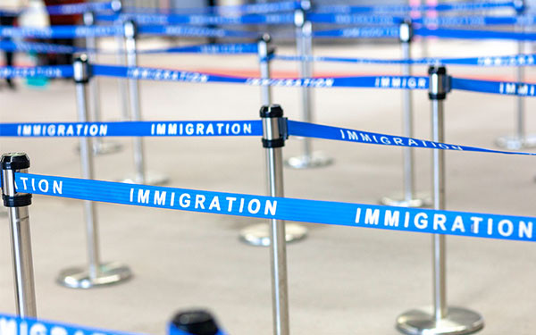 Empty immigration lines at an airport