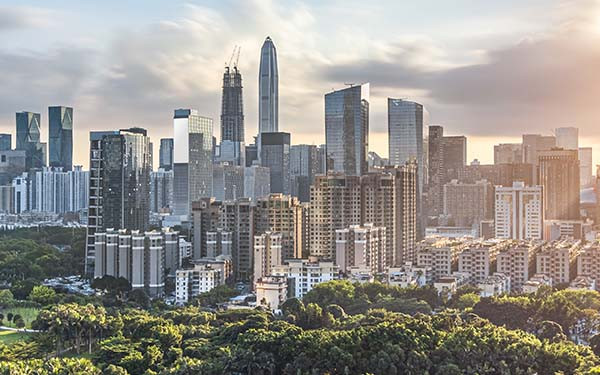 Shenzhen Futian district skyline at dusk