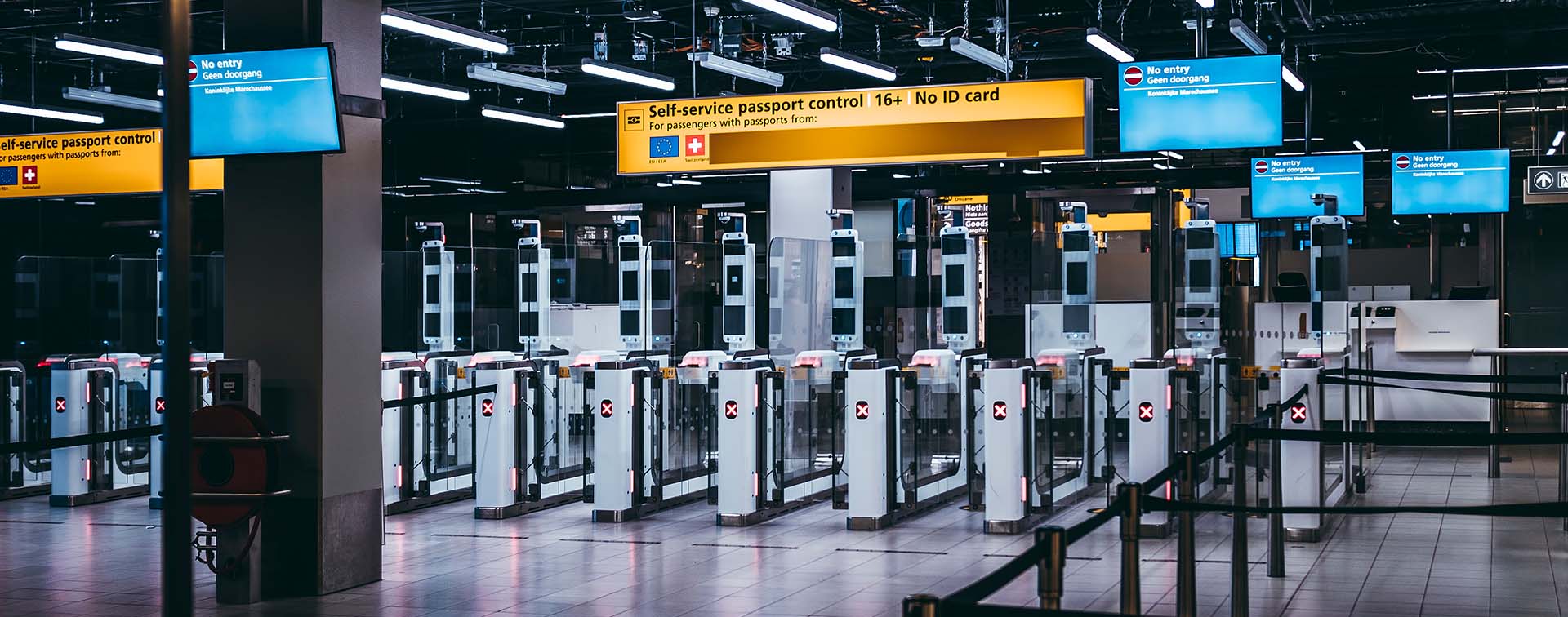 Self-service passport control gates at an airport