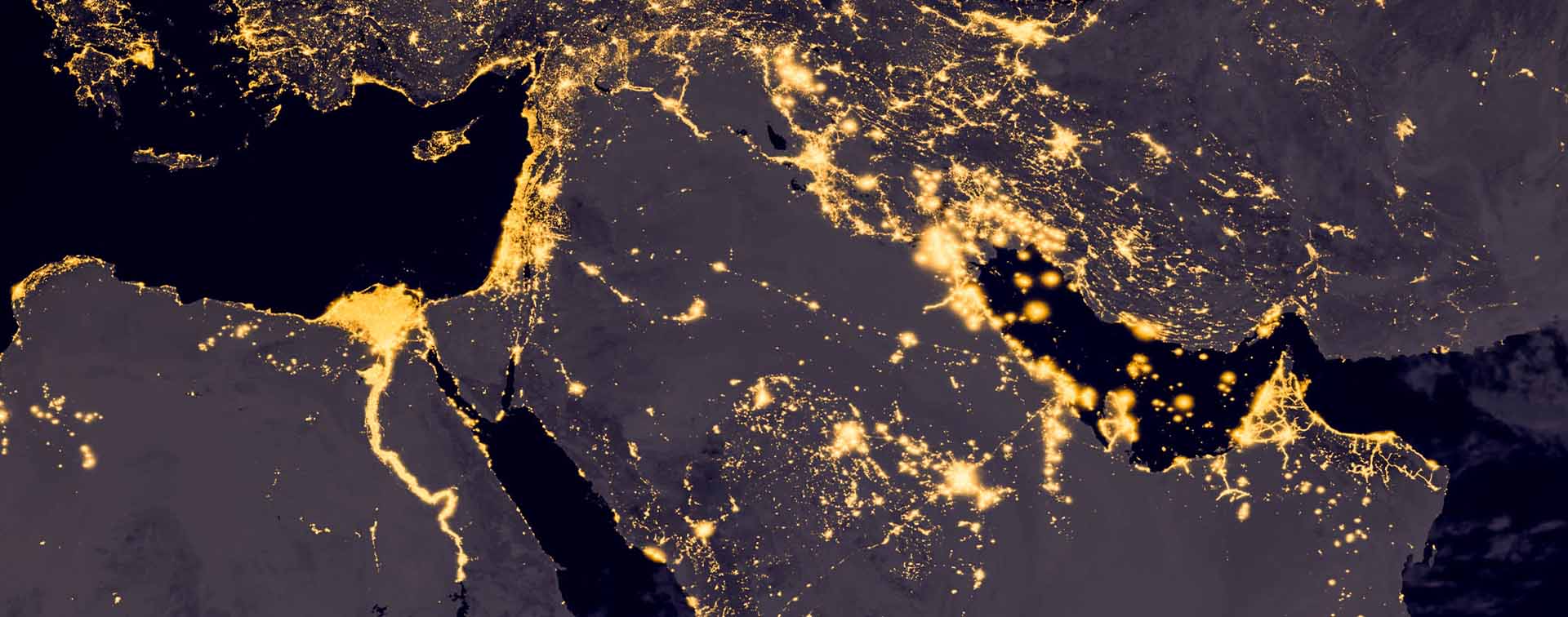 Middle East, West Asia, East Europe lights at night as it looks like from space. Elements of this image are furnished by NASA.