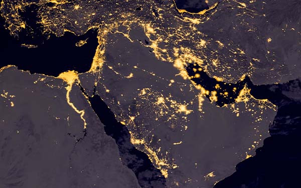 Middle East, West Asia, East Europe lights at night as it looks like from space. Elements of this image are furnished by NASA.