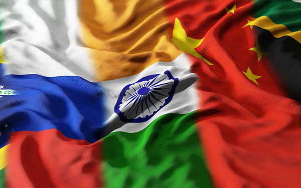 Overlay of flags representing the countries forming the BRICS union.