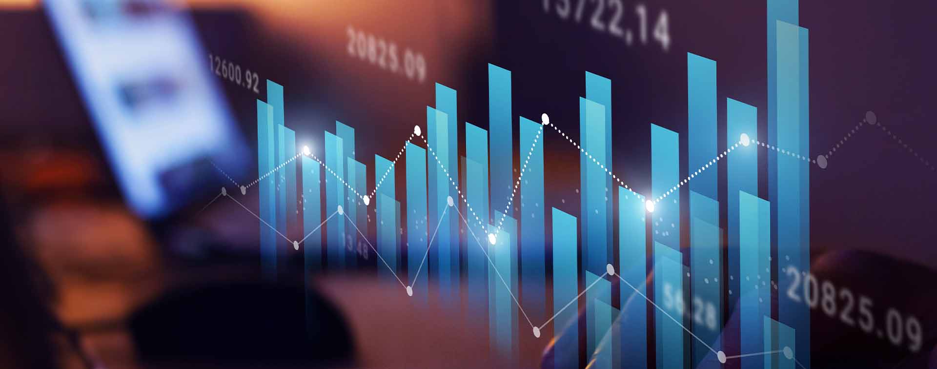 Growth in business and finance, growing graphs and charts