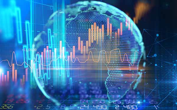 Earth futuristic technology and financial stock market graph on technology abstract.