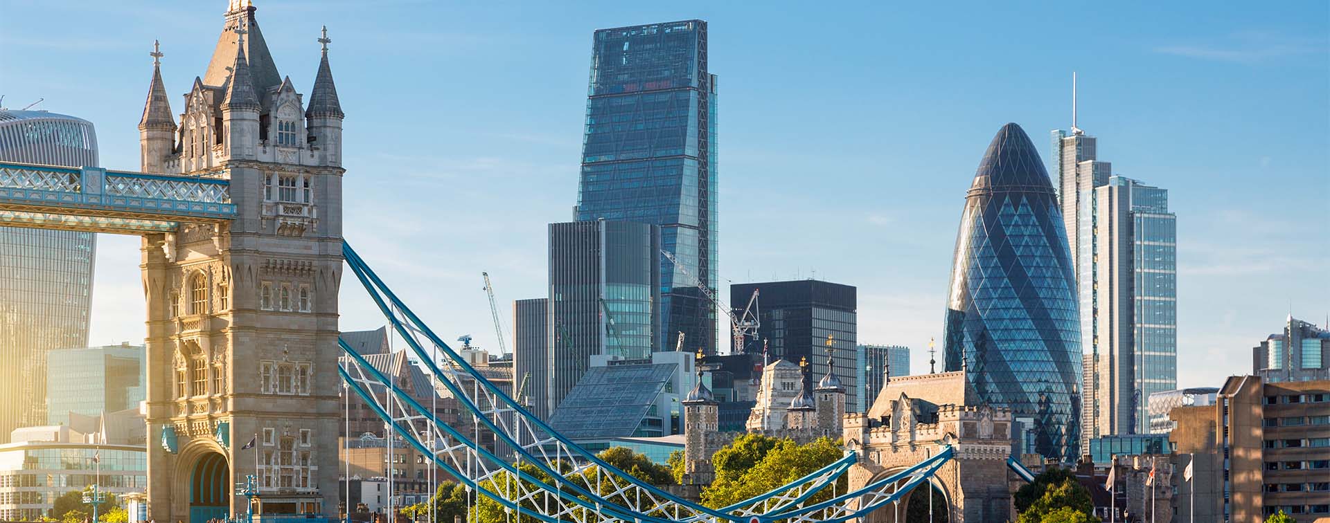 City of London featuring Tower Bridge and several iconic buildings including The Gherkin, Heron Tower, the Leadenhall Building