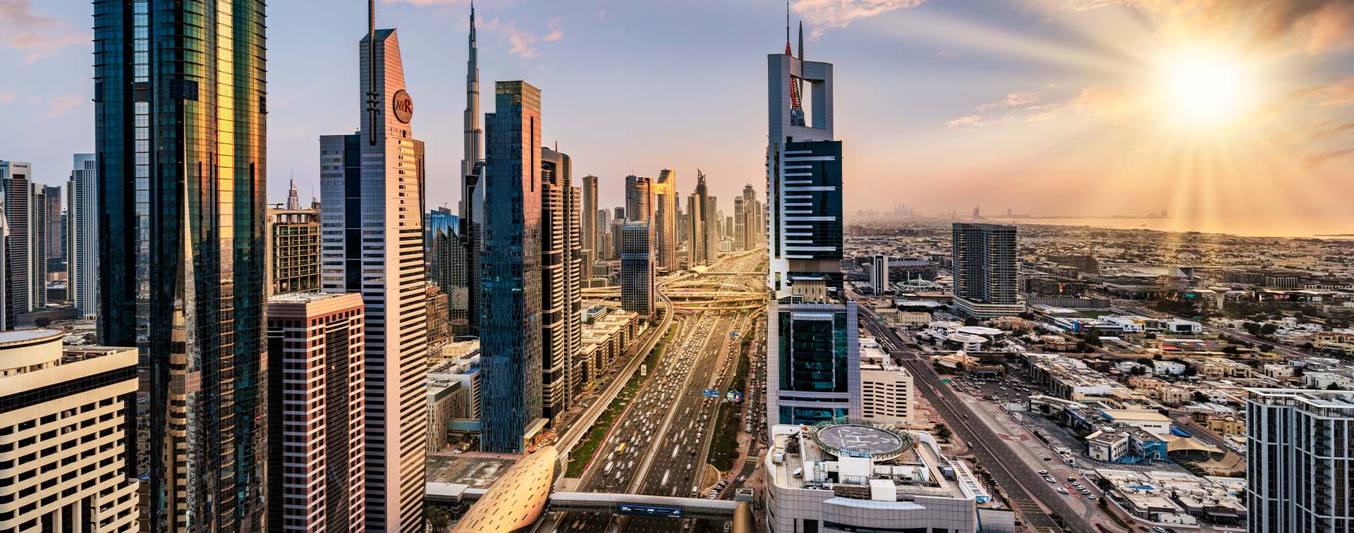 Aerial view of Sheikh Zayed Road, Dubai