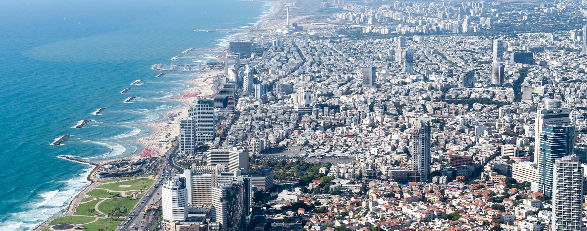 Aerial view of Tel Aviv, Israel and the coastline
