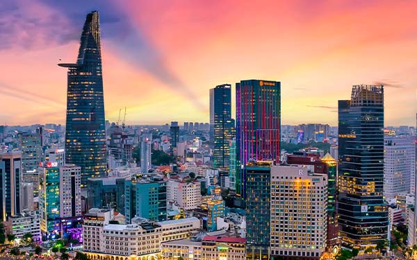 The Ho Chi Minh City skyline at sunrise