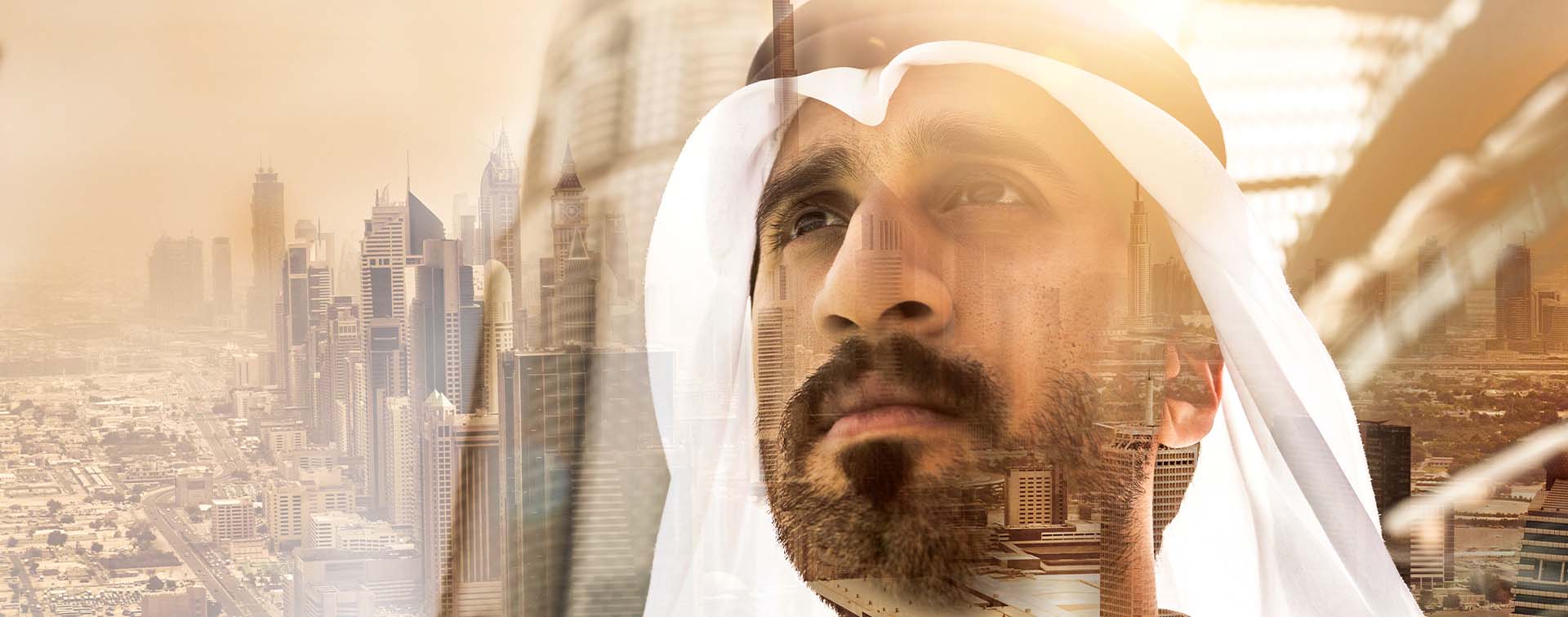 Businessman posing in the city of Dubai, UAE.