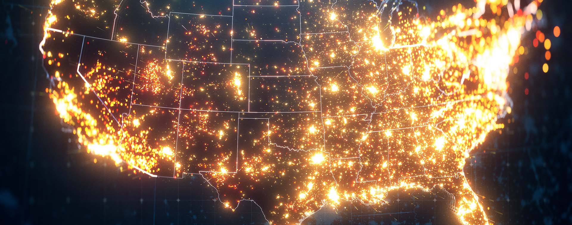 Night Map of USA with City Lights Illumination