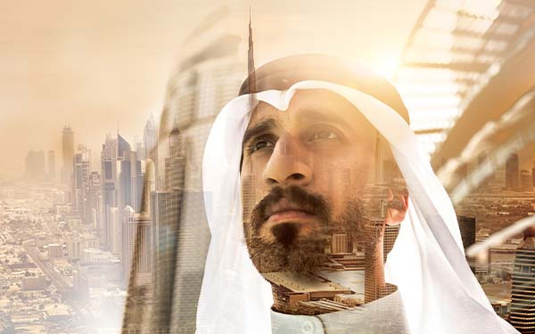 Businessman posing in the city of Dubai, UAE.