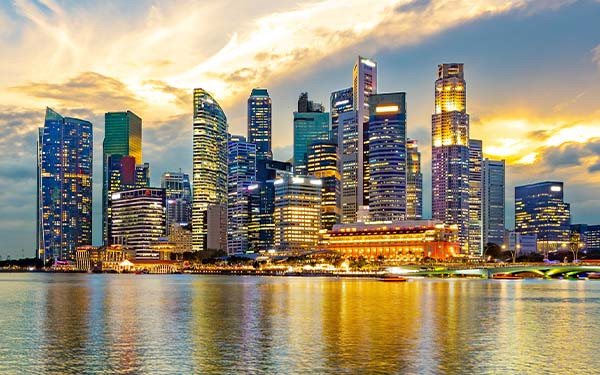Twilight View of the Singapore Business District at Marina Bay