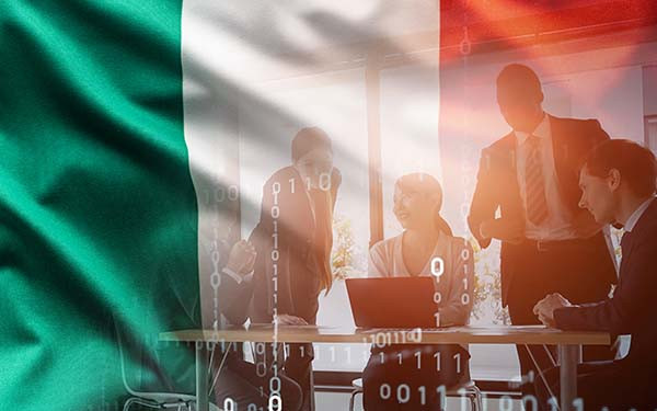 - Italian flag with strategic meeting overlay