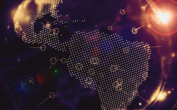 Digital world map focusing on Latin America