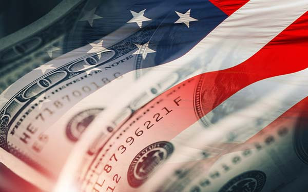 Dollar Index Closeup Concept with American Flag