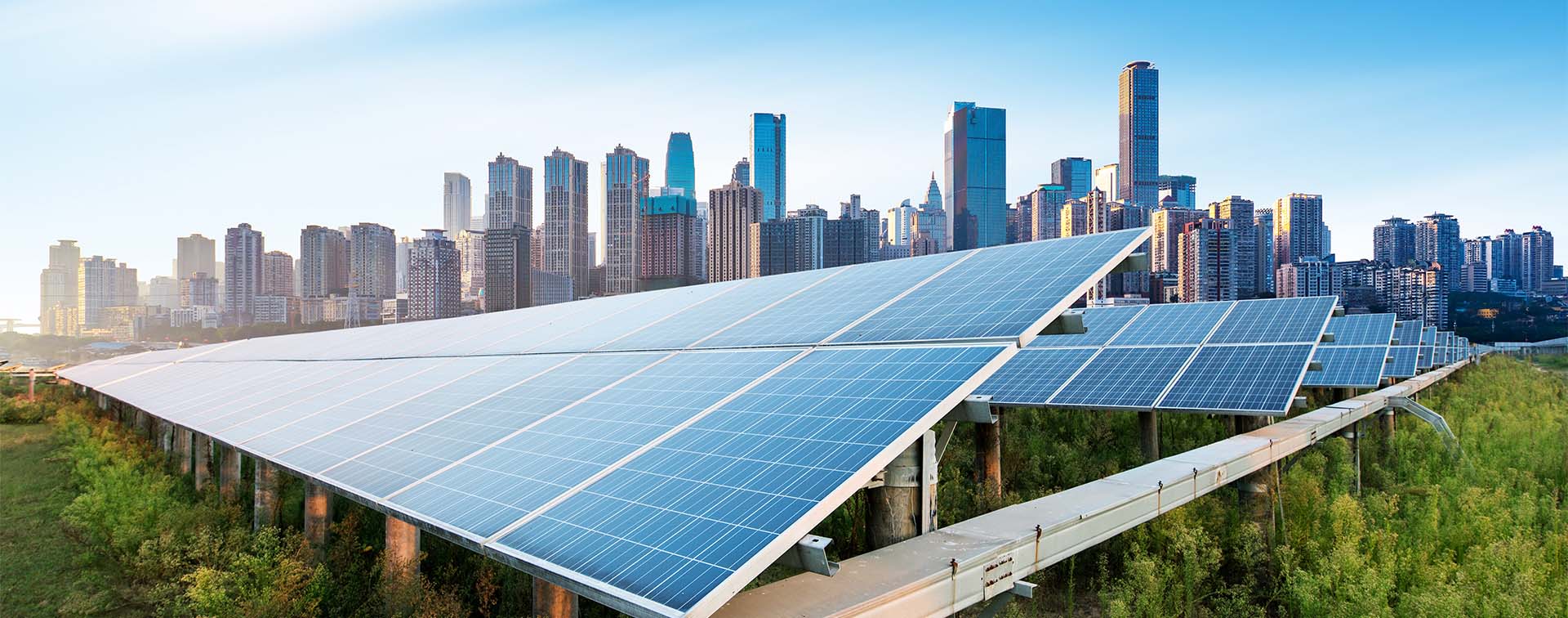 Rows of solar panels built outside of Chongqing, China