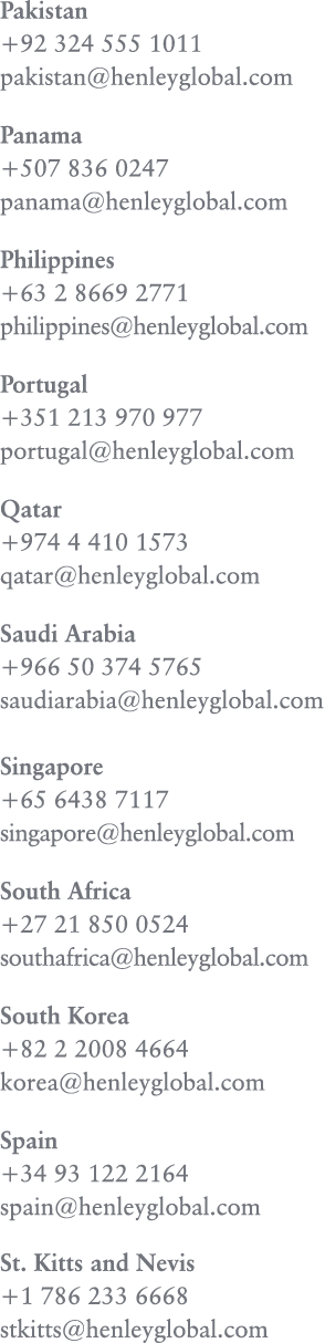 Pakistan +92 324 555 1011 pakistan@henleyglobal.com Panama +507 836 0247 panama@henleyglobal.com Philippines +63 2 86...