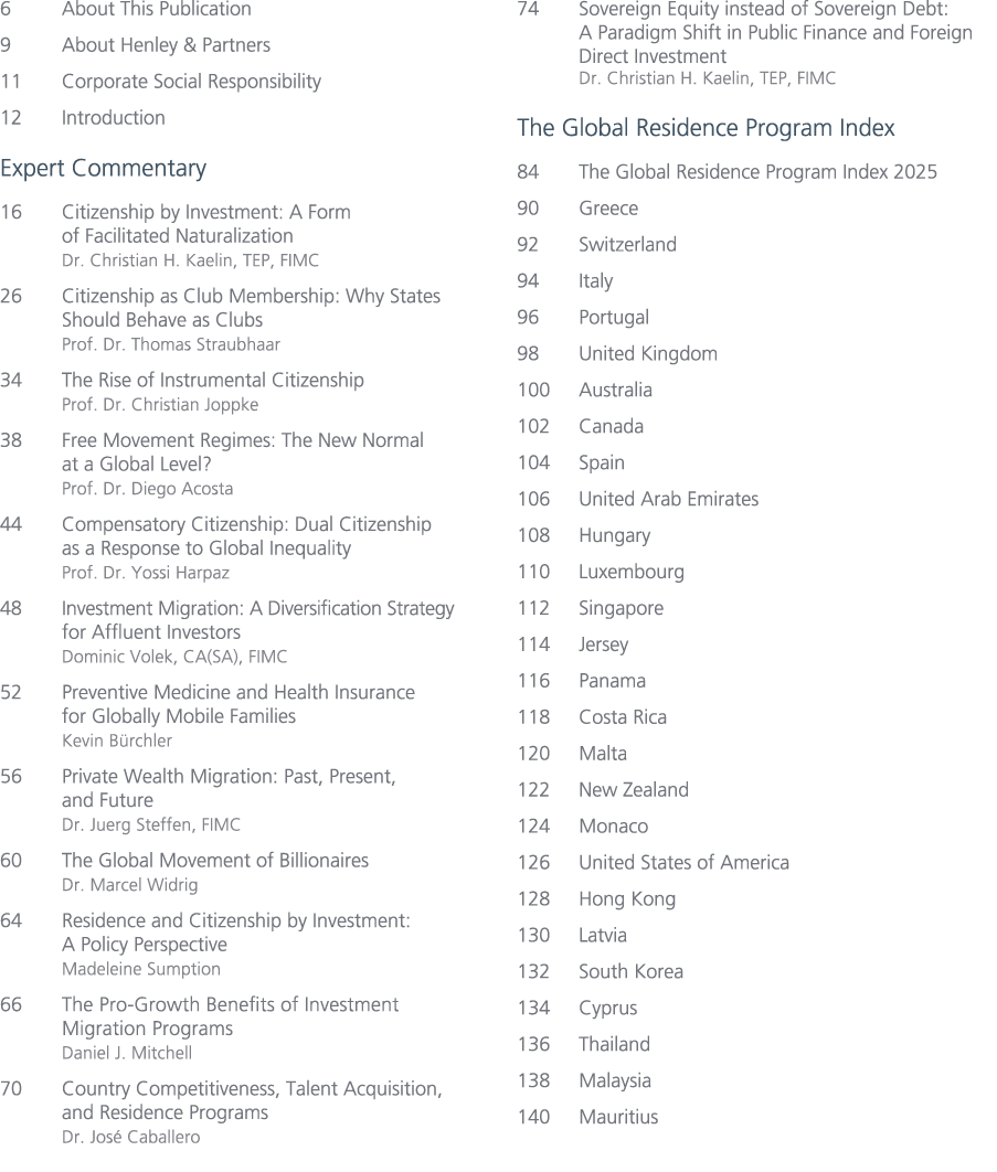 6 About This Publication 9 About Henley & Partners 11 Corporate Social Responsibility 12 Introduction Expert Commenta...