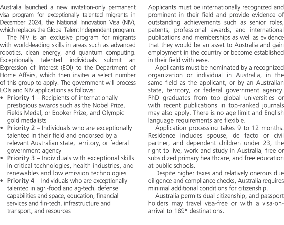 Australia launched a new invitation only permanent visa program for exceptionally talented migrants in December 2024,...