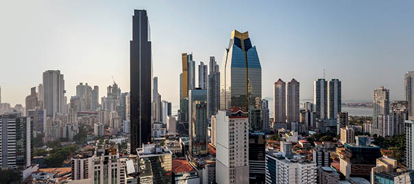 beautiful panama city skyline at sunrise.