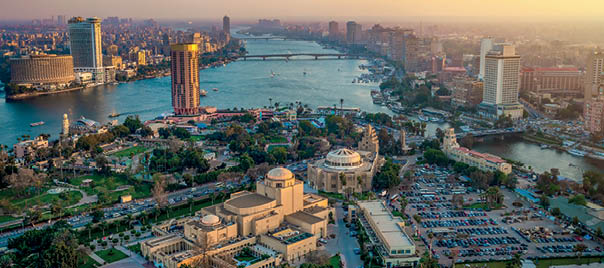 Panorama of Cairo cityscape taken during the sunset from the famous Cairo tower, Cairo, Egypt
