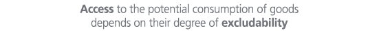 Access to the potential consumption of goods depends on their degree of excludability