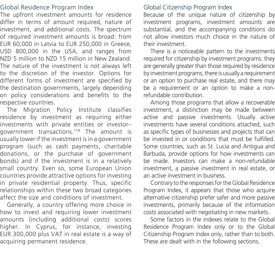 Global Residence Program Index The upfront investment amounts for residence differ in terms of amount required, natur...