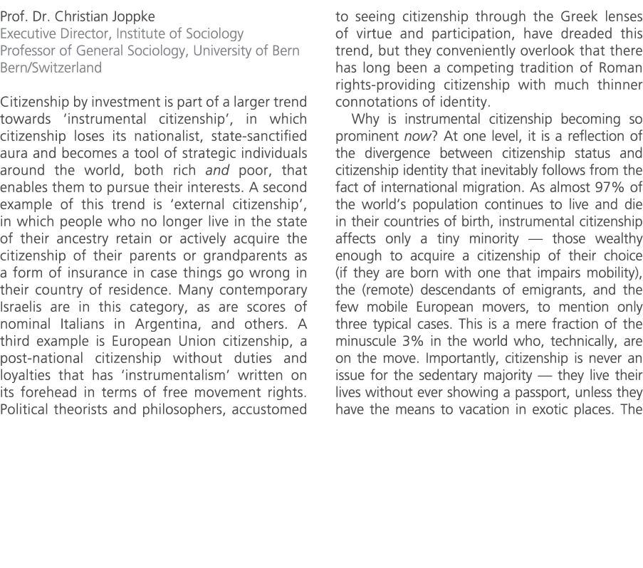 Prof. Dr. Christian Joppke Executive Director, Institute of Sociology Professor of General Sociology, University of B...