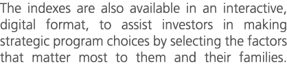 The indexes are also available in an interactive, digital format, to assist investors in making strategic program cho...
