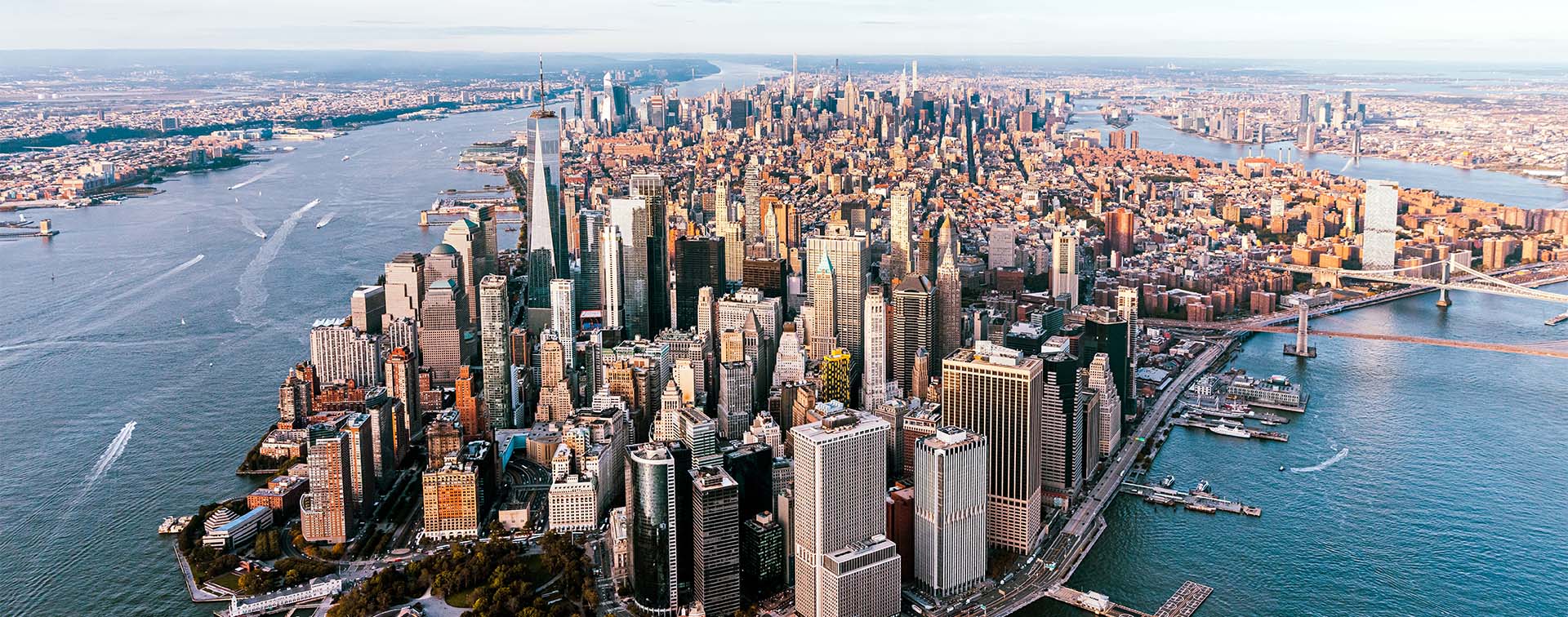 Aerial view of Manhattan skyline in New York City, USA