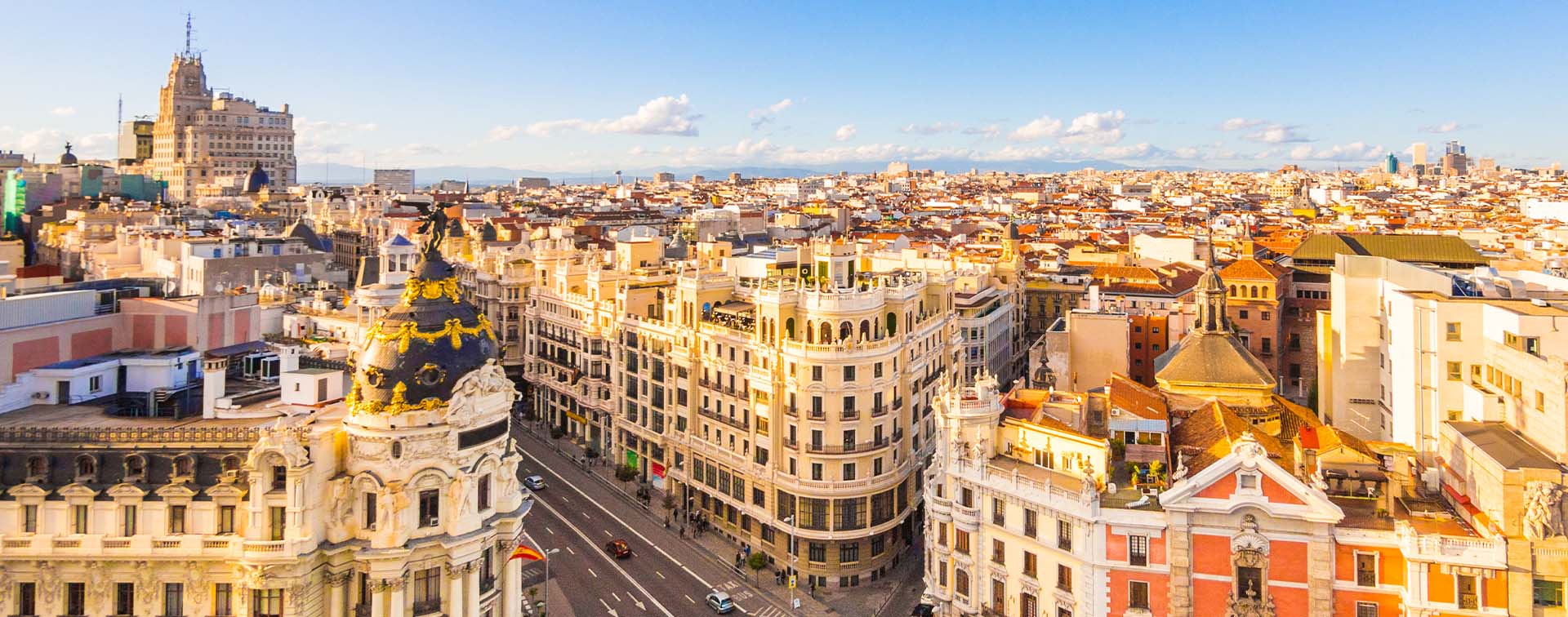 Aerial view of Calle de Alcalà in Madrid, Spain