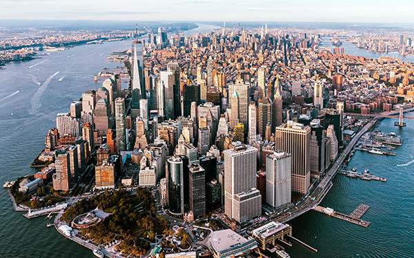 Aerial view of Manhattan skyline in New York City, USA